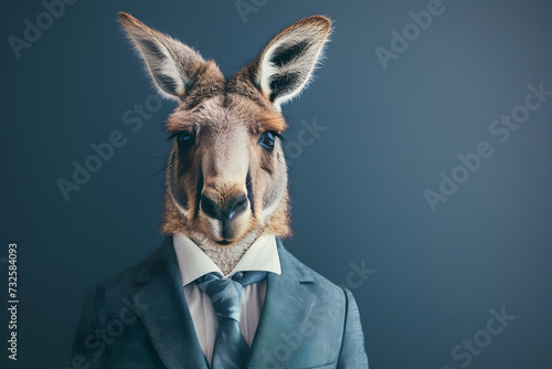 Kangaroo animal in a business suits at the studio on isolated background. Generative Ai © Jaunali