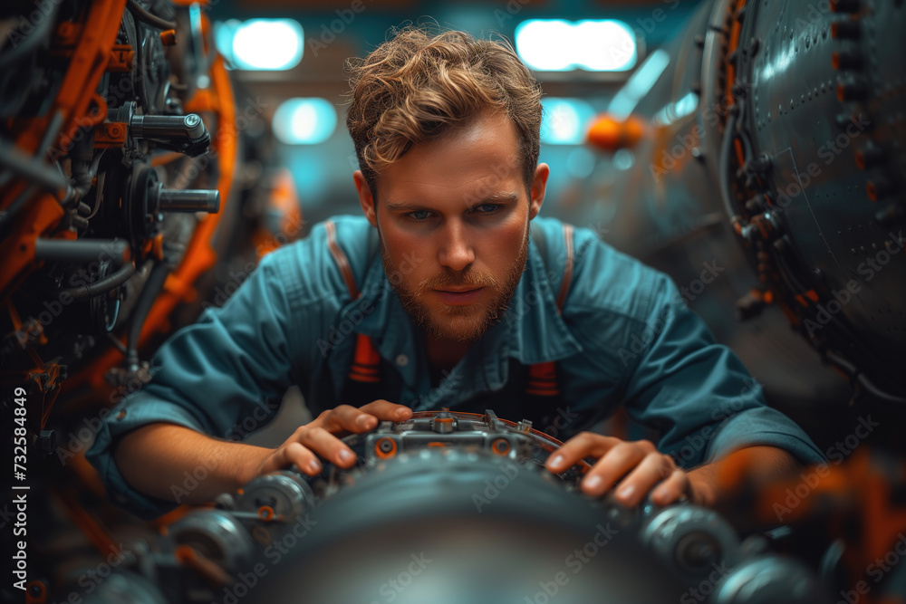 Concentrated Aircraft Mechanic During Maintenance Concentrated Aircraft Mechanic During Maintenance