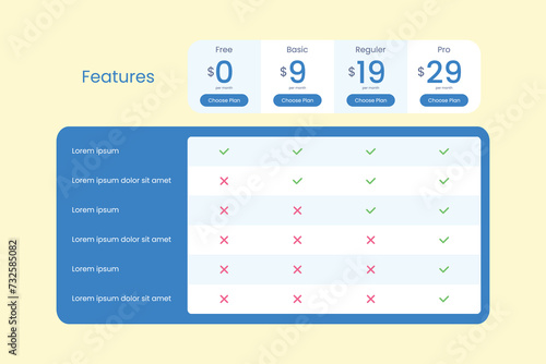 Pricing list table infographic design template