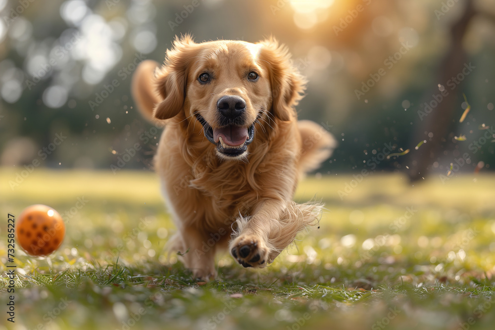 Golden Retriever Catching Ball Outdoors Golden Retriever Catching Ball Outdoors