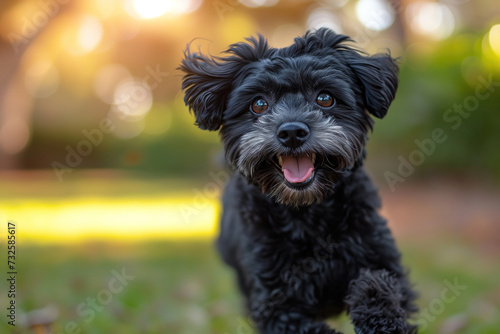 Energetic Black Dog Running in Grass