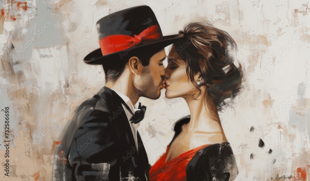A romantic depiction of a couple kissing, shrouded in a smoky haze ...