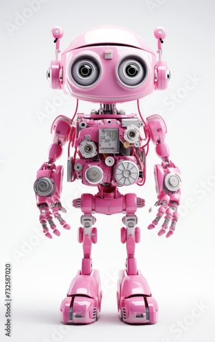 Pink robot full body kind illustration isolated on white background