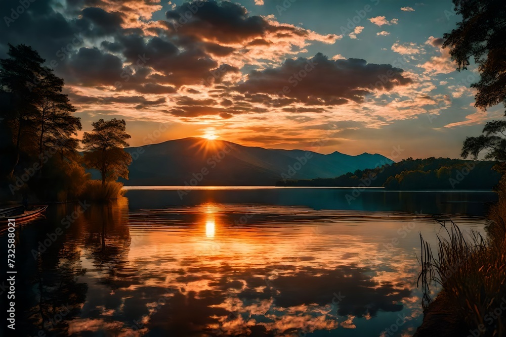 Sunset silent at the lake