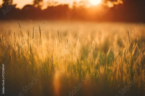 Vintage photo of grass field in sunset. summer colorful background