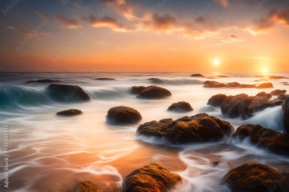 Dreamy serene tranquil seascape sunset Dreamy serene tranquil seascape sunset