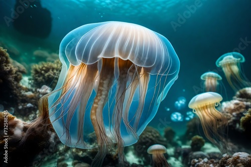 Aurelia aurita jellyfish under water in sea