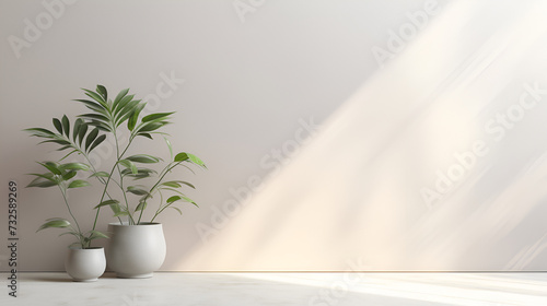 Serenity in Simplicity  Minimalistic White Room with Foliage Shadow
