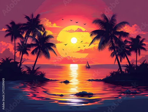 tropical sunset with trees © Zakaria
