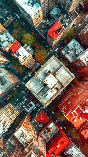 Aerial photograph  top view of the streets and high-rise buildings of a modern metropolis. Poster.