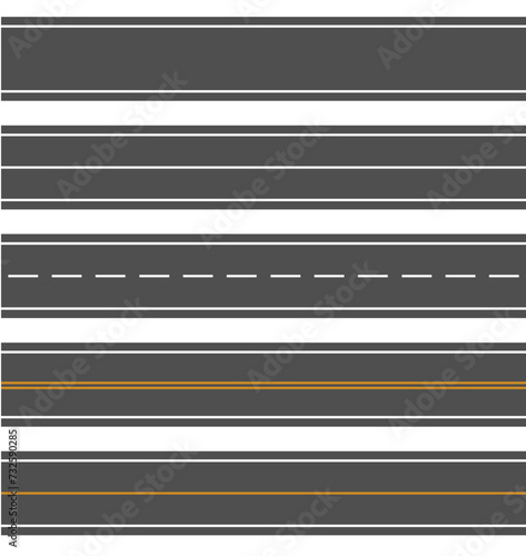 Bending roads and high ways. Road curves geometric design, street intersection. Flat style cartoon roads. Vector