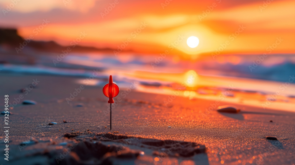 A pin stuck in the sand on the beach. A pin stuck in the sand on the beach.