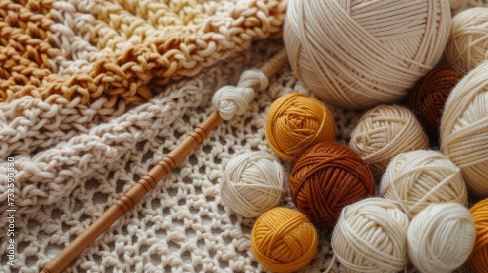 Pile of Yarn Balls Next to Knitting Needle Pile of Yarn Balls Next to Knitting Needle