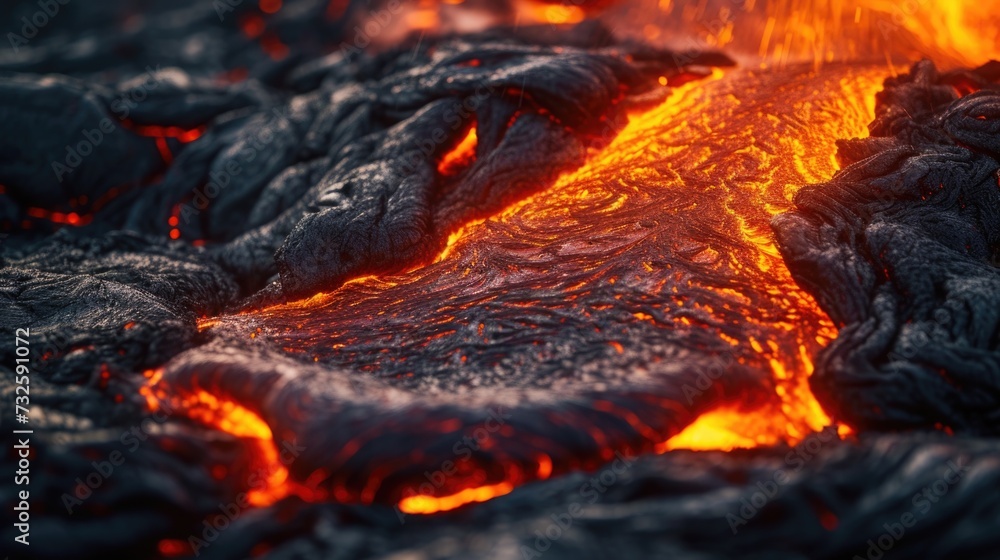 volcanic eruption close-up. fiery lava flows. volcanic eruption close-up. fiery lava flows.