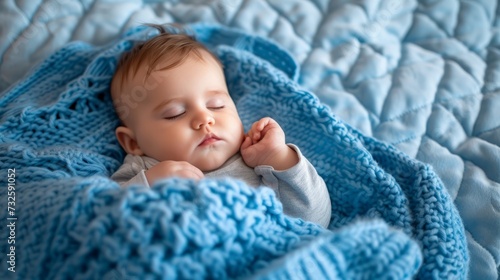 Baby Sleeping on Blue Blanket