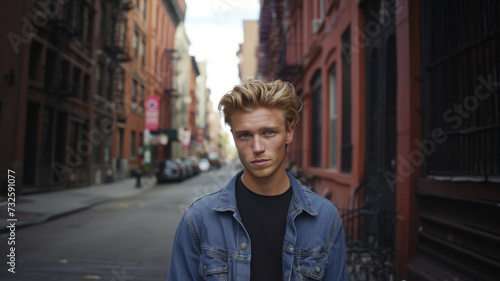 Portrait of a young guy in an alley