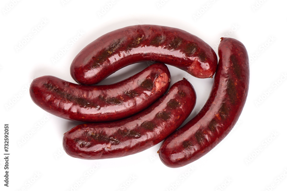 Grilled sausages, Oktoberfest dishes, isolated on white background. Grilled sausages, Oktoberfest dishes, isolated on white background.