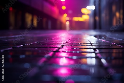 Pavement in the center of the city at night. Selective focus
