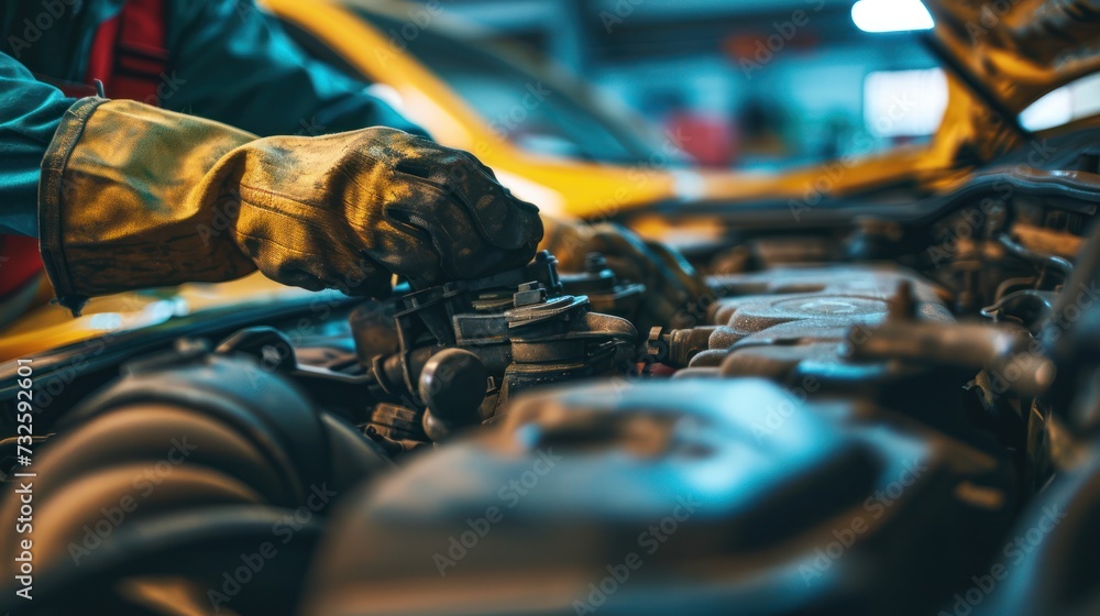 mechanic is doing the annual car inspection. Car repair shop is ready to serve. Car mechanic inspects car engine problems technical inspection engine safety Maintenance Changing the engine oil mechanic is doing the annual car inspection. Car repair shop is ready to serve. Car mechanic inspects car engine problems technical inspection engine safety Maintenance Changing the engine oil