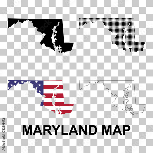 Set of Maryland map, united states of america. Flat concept icon vector illustration