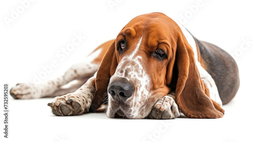 A Basset Hound Portrait Captured in Perfect Focus on a White Background