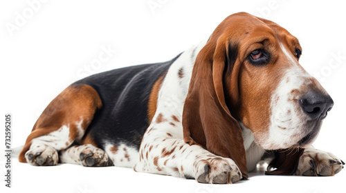 A Close-Up Portrait of a Curious Basset Hound on a Clear Background