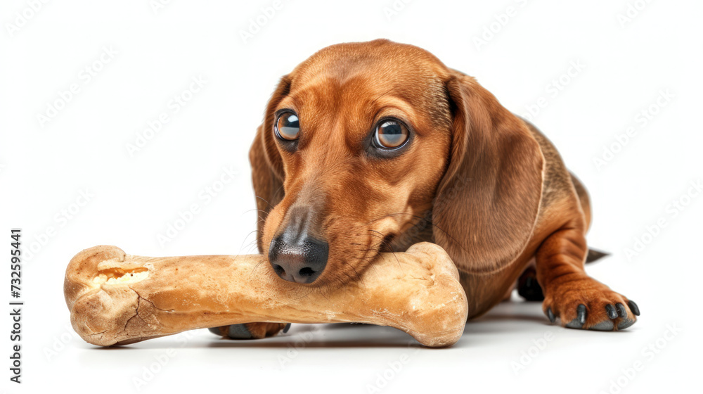 A Playful Dachshund's Pounce with a Bone