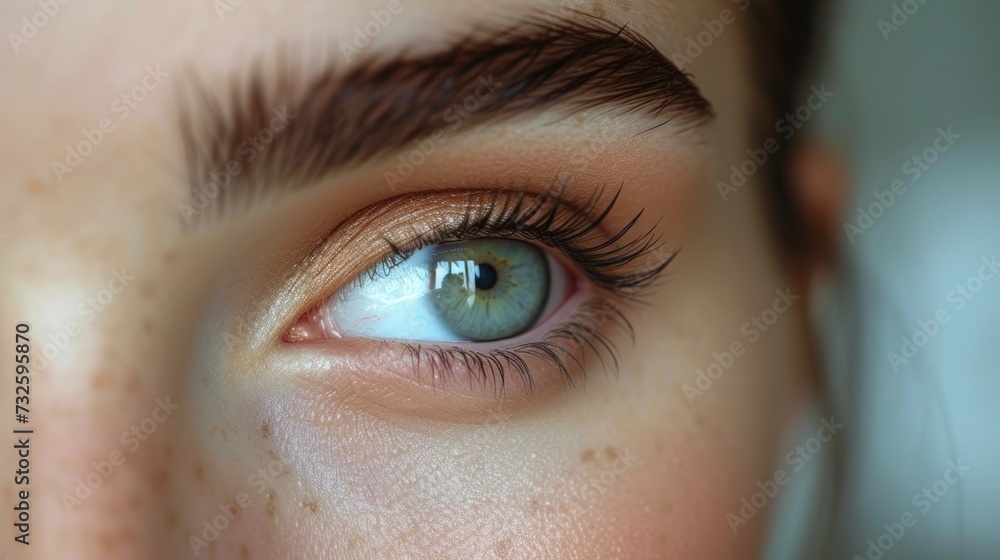 Girl's face with Natural wide and thick eyebrows, close-up Girl's face with Natural wide and thick eyebrows, close-up