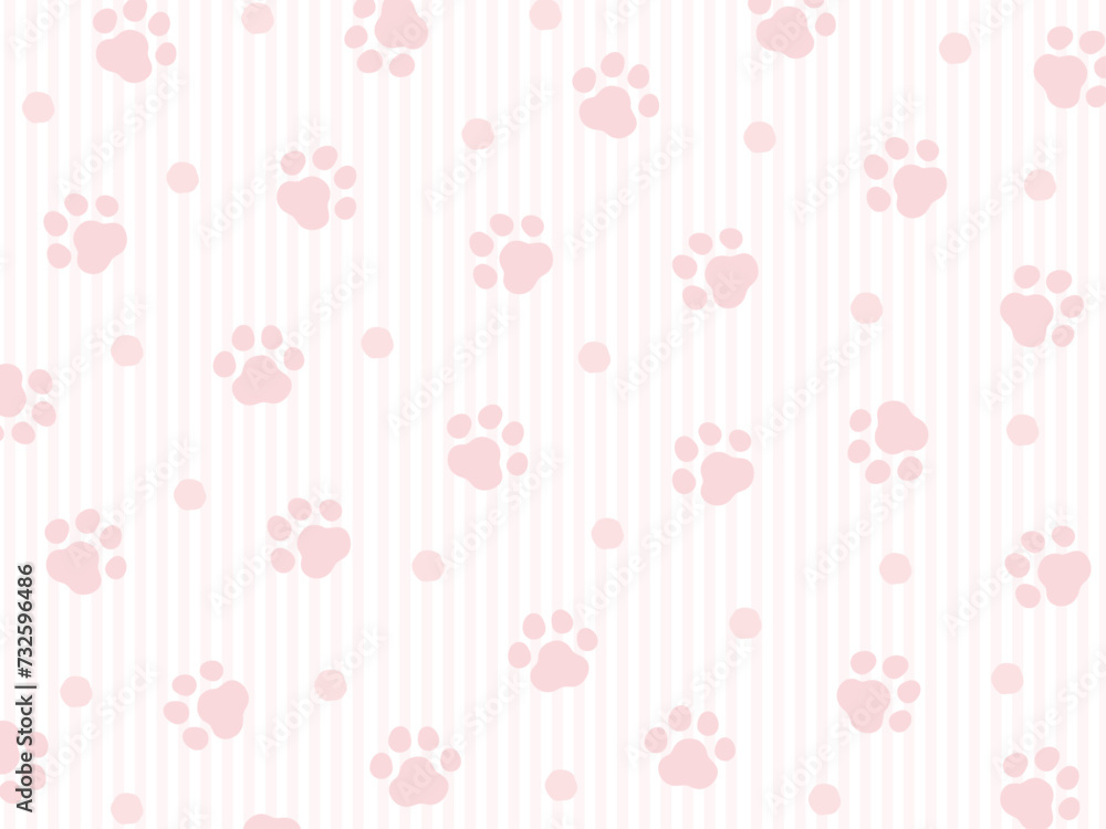 かわいい動物の足跡の背景イラスト、ピンクの模様の壁紙。シームレスなパターンのベクターイラスト素材。