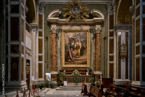 Side chapel of Basilica del Sacro Cuore di Gesù, renaissance revival styled church in Rome, Italy 