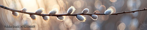 Banner with willow branch gainst spring background photo