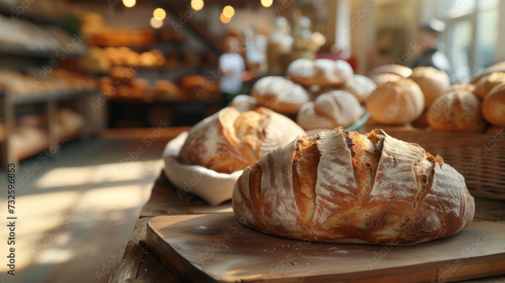 Artisanal bakery, freshly baked sourdough bread Artisanal bakery, freshly baked sourdough bread