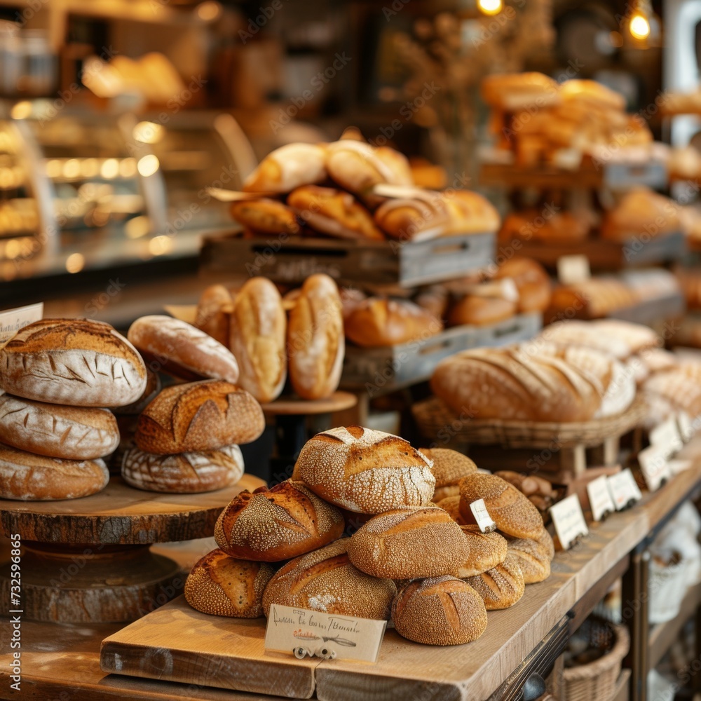 Artisanal bakery, freshly baked sourdough bread Artisanal bakery, freshly baked sourdough bread
