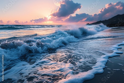 Serene Sunset at the Seashore with Gentle Waves