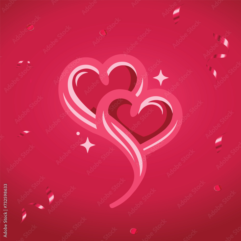 background with red pink beautiful hearts and ribbons greeting card love card
