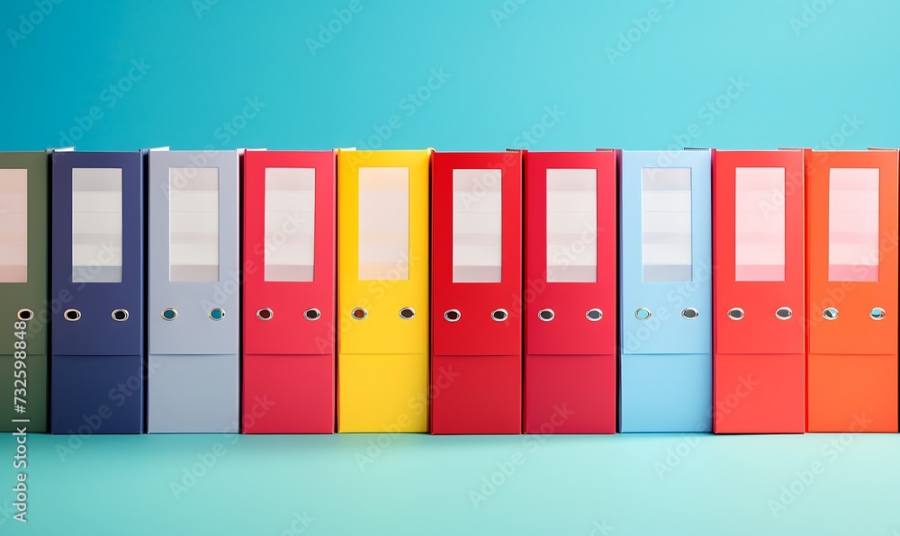 Colorful office folders on blue background Colorful office folders on blue background
