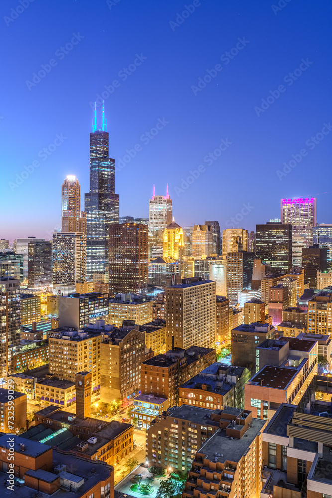Obraz premium Chicago, Illinois, USA Downtown Skyline from Above