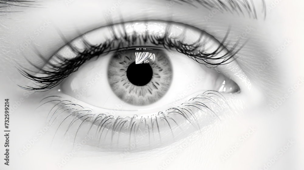 Close-up of beautiful woman's eye. Black and white - obrazy, fototapety, plakaty 