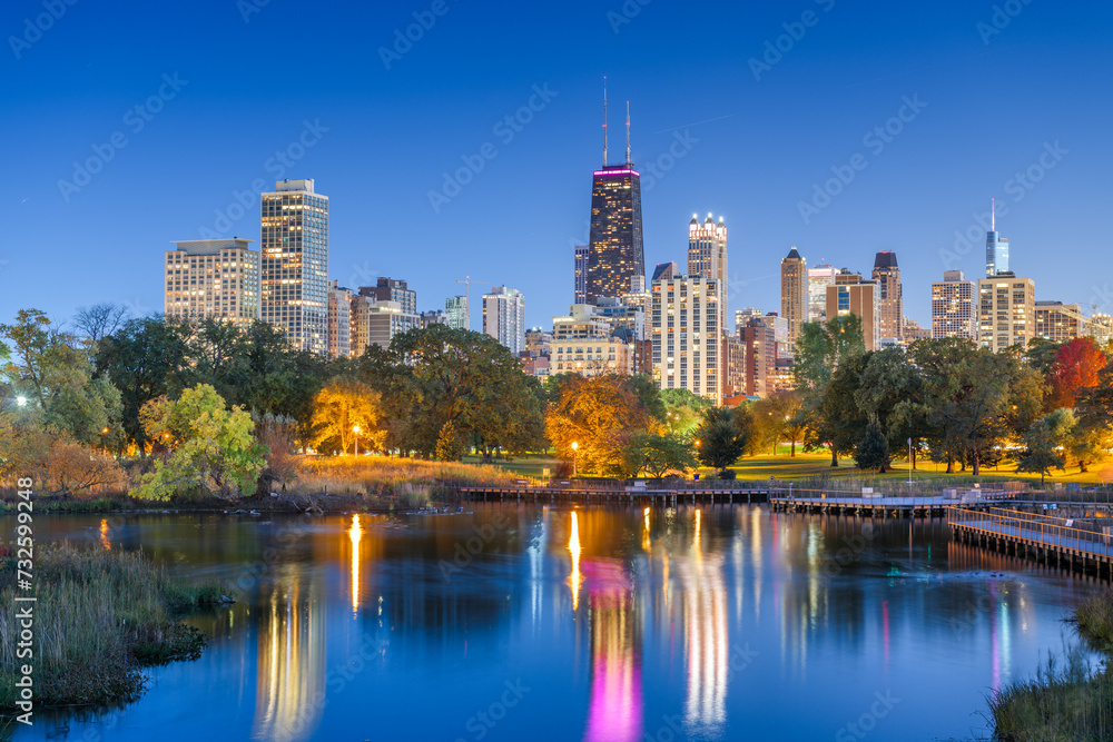 Chicago, Illinois, USA downtown skyline from Lincoln Park