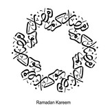 Ramadan Kareem Arabic Islamic  symmetrical calligraphy on abstract white illustration background, designed for greeting cards and all ramadan prints. Translation: Happy Ramadan. Not Generative AI.