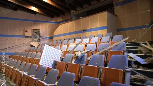 A handheld video clip at an indoor theater, where a hezbollah anti tank missile has hit and destroy. luckily most citizens have evacuated 
previously. Kibbutz Sasa, Northern Israel. photo