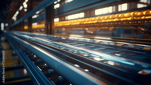 Close up of conveyor belt in modern factory.