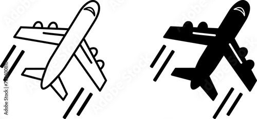 Airplane icons. Black and White Vector Icons. The airplane taking off. Travel and Vacation Concept