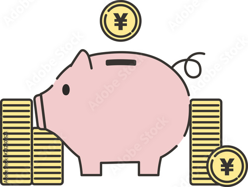 豚の貯金箱とお金のイラスト