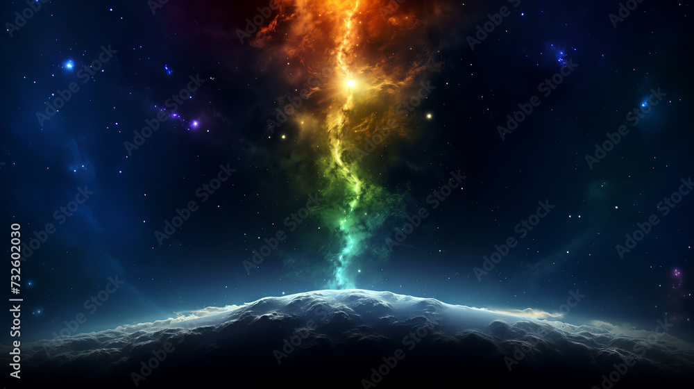 Colorful illustration of abstract space background with stars and nebula