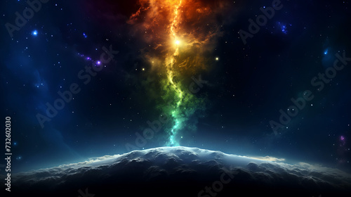 Colorful illustration of abstract space background with stars and nebula