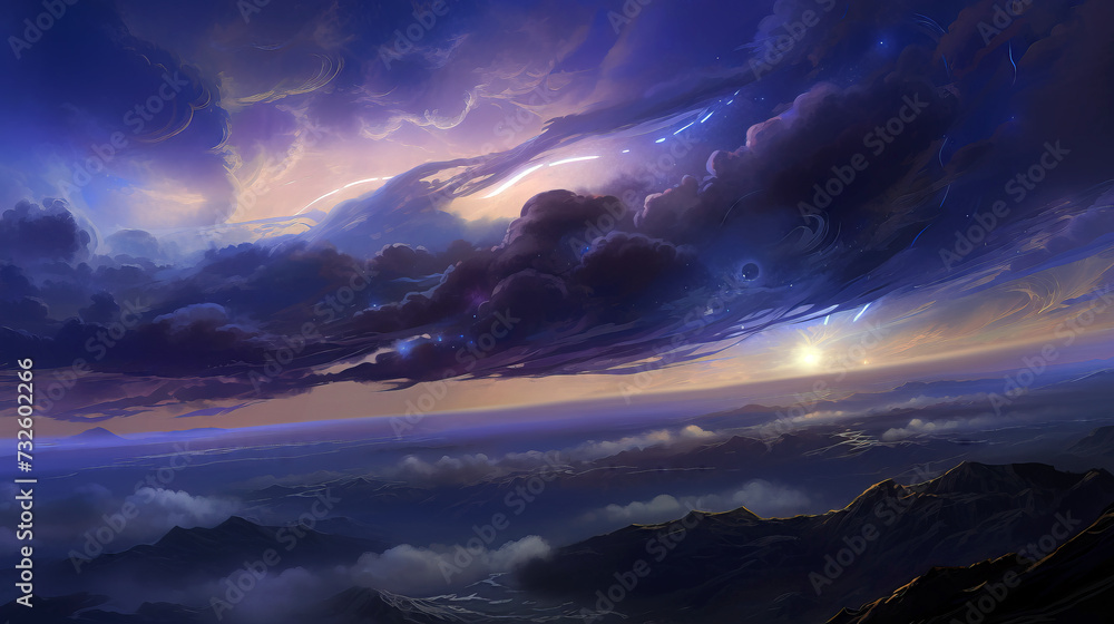 Fototapeta premium Fantasy alien planet. Mountain and clouds