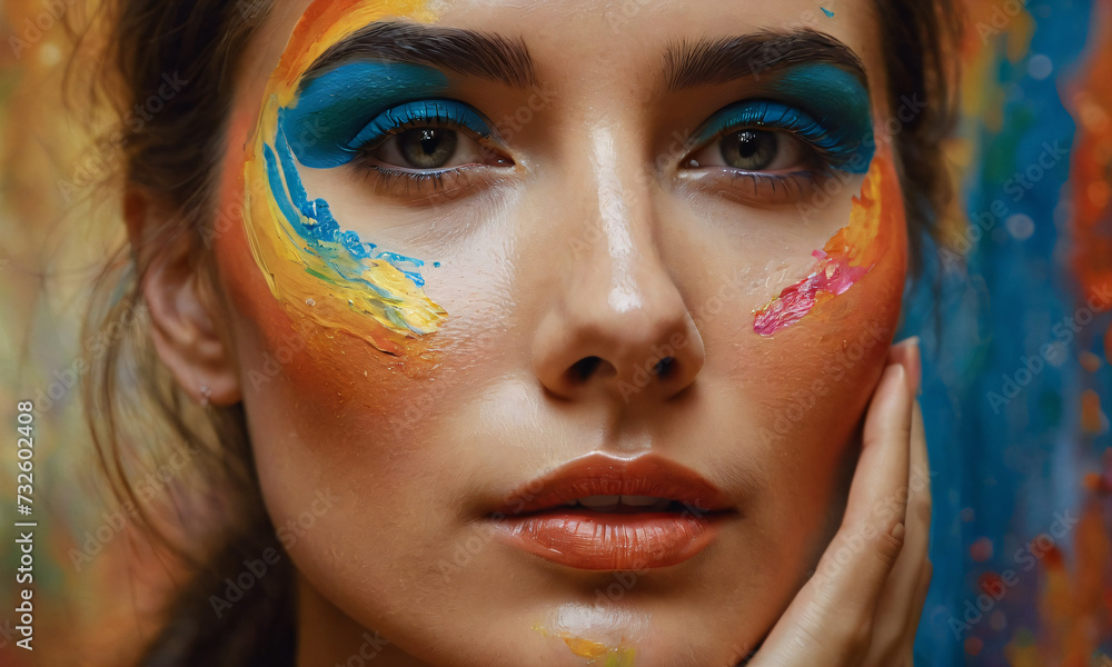 Portrait of a beautiful girl with painted face. Close-up. Portrait of a beautiful girl with painted face. Close-up.