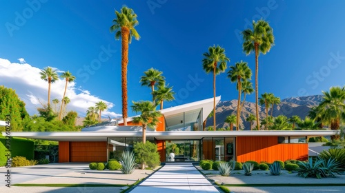 The Iconic Style of Mid-Century Modern Architecture Interwoven with the Natural Elegance of Palm Trees photo