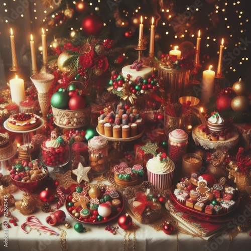 Christmas table setting full of treats and decoration © robfolio